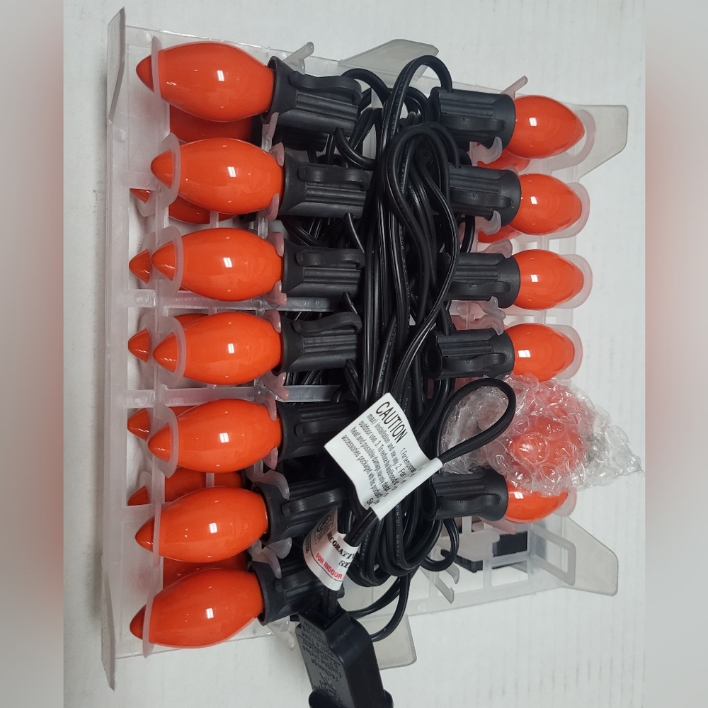 HALLOWEEN Outdoor Indoor String Lights 25ft 5ct Transparent Orange C7 5W Bulb.
